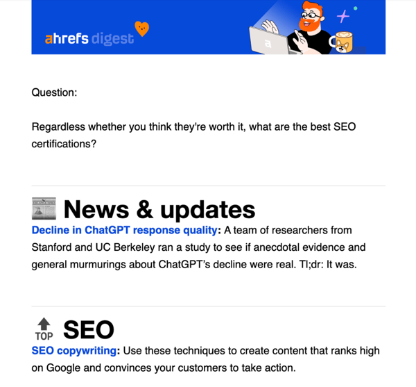 Best marketing newsletters - Ahrefs newsletter