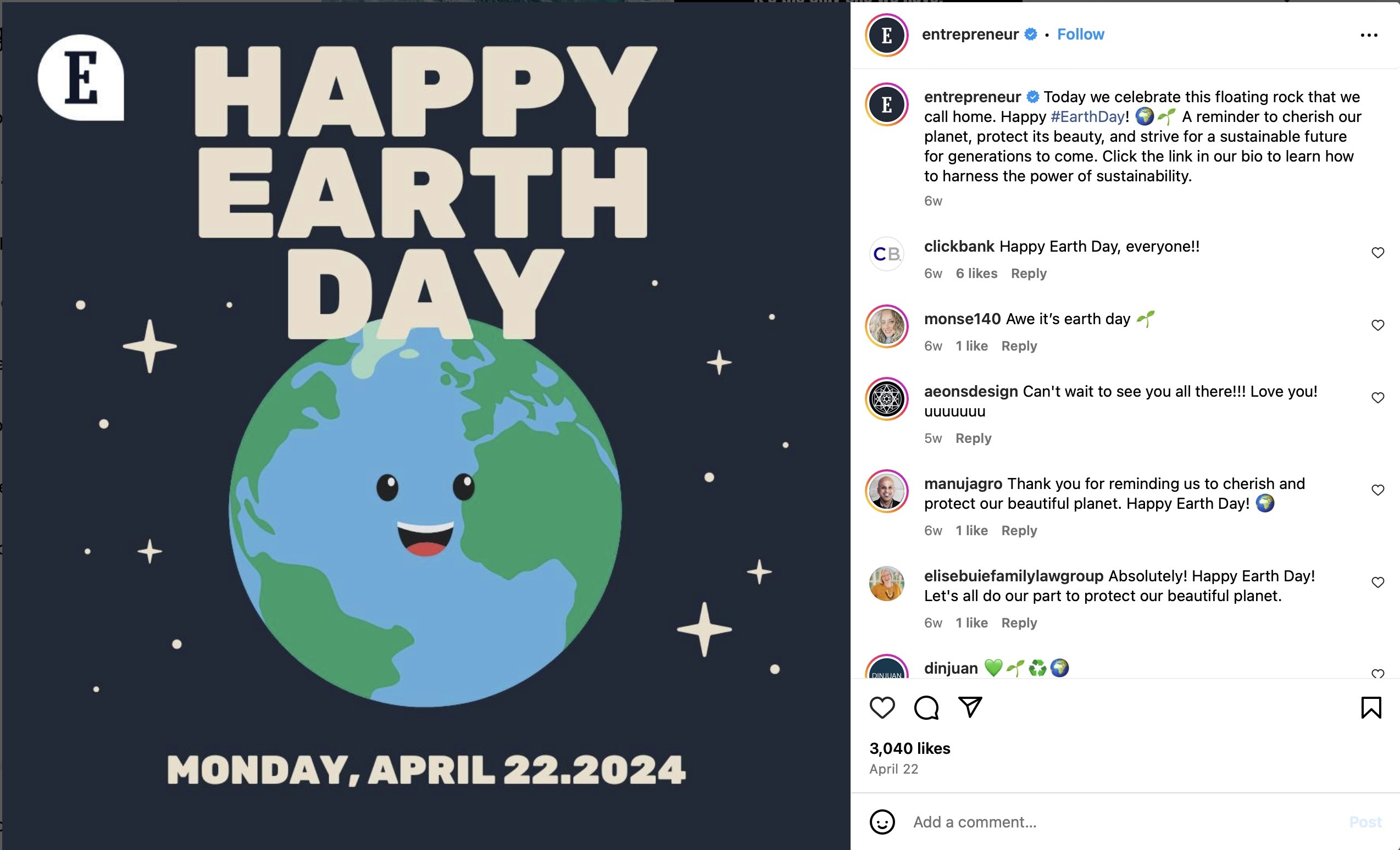 Entreprenuer post for Earth Day 