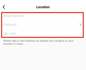 location in instagram bio - input your address