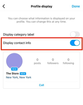location in instagram bio - display contact info 
