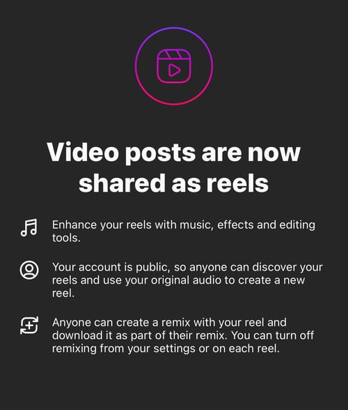 All Instagram videos are published as Reels