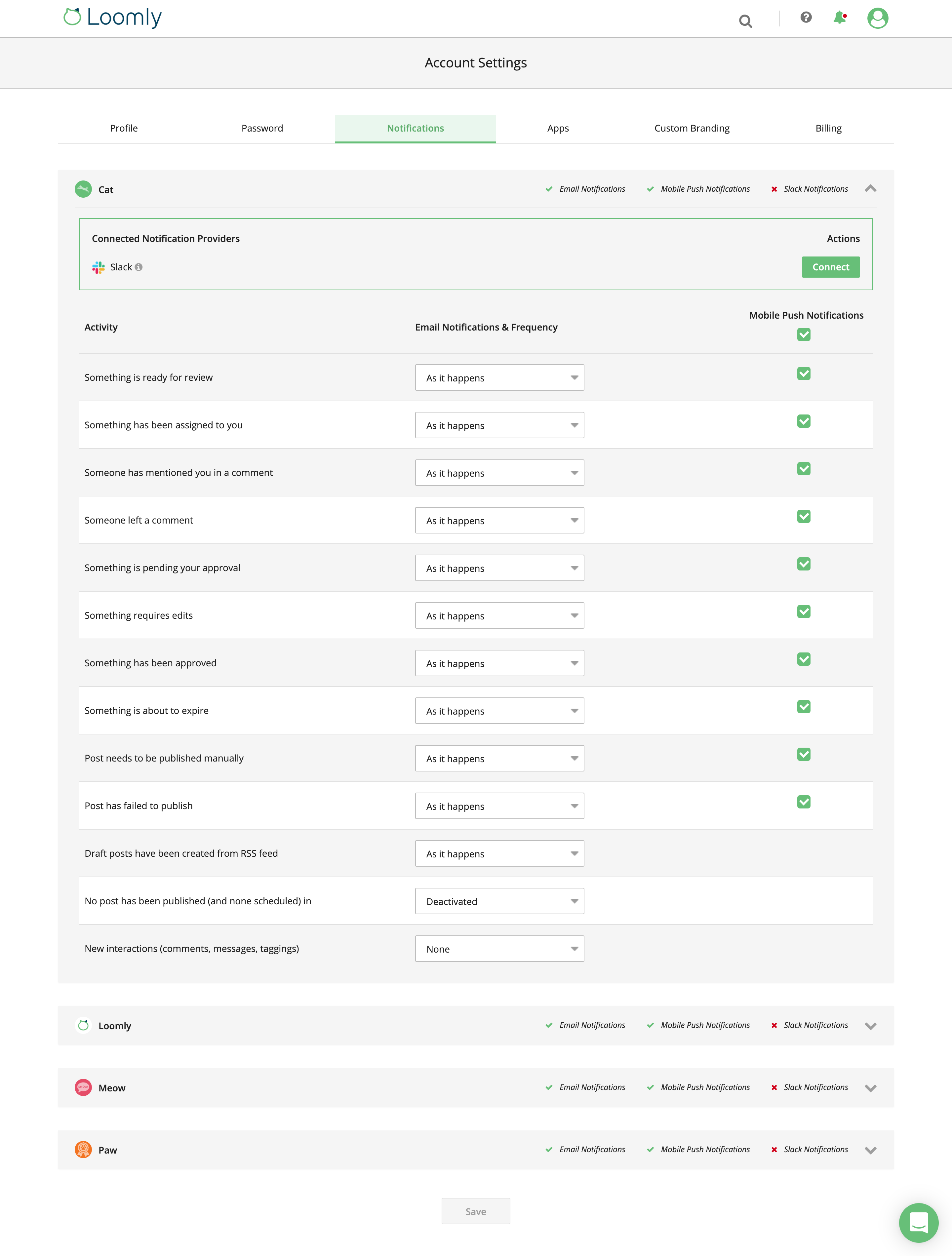 Loomly Update Manage Your Notifications With Email Digests Settings Demo