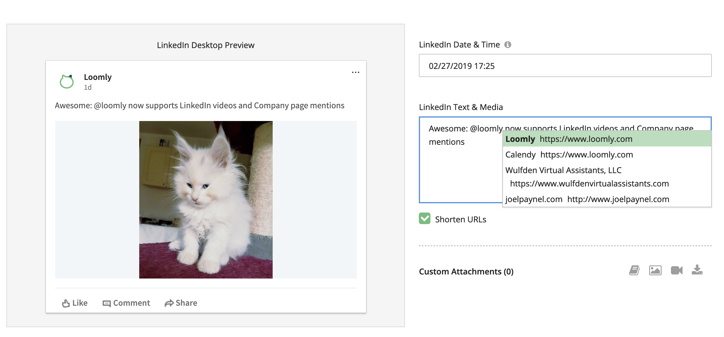 Publish LinkedIn Videos And @mention Company Pages From Loomly Post Builder