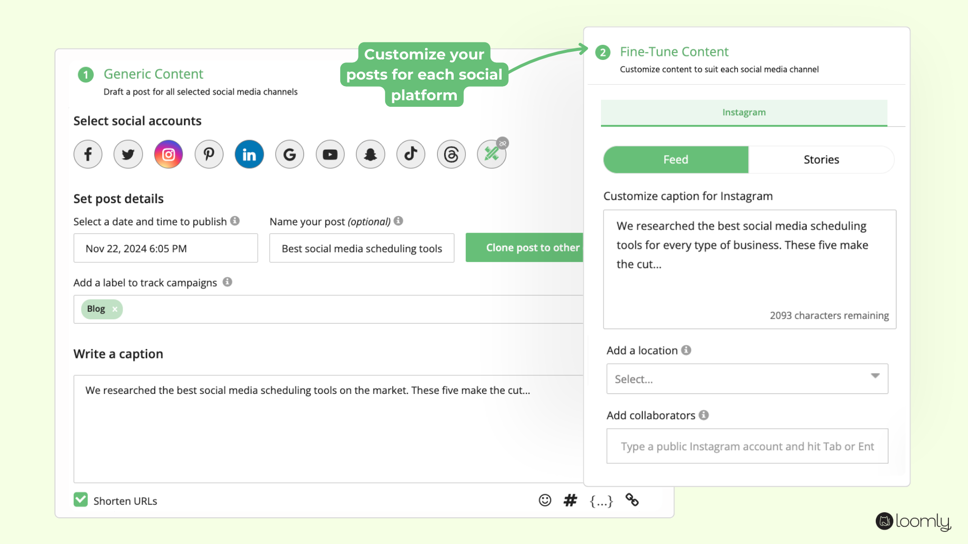 Loomly post creation tools_1 - best social media scheduling tool