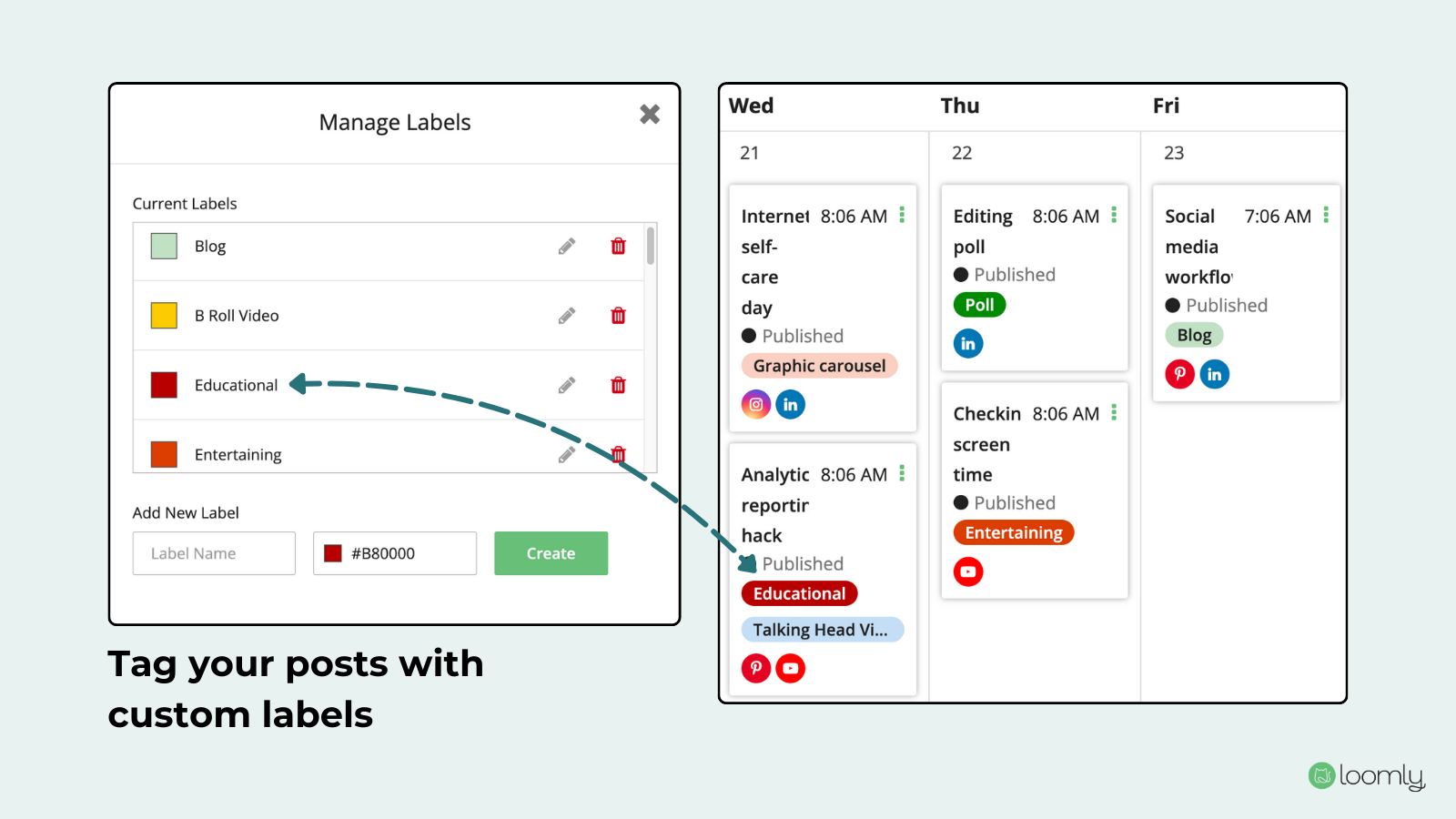 How to create a social media content calendar —Loomly Custom Labels