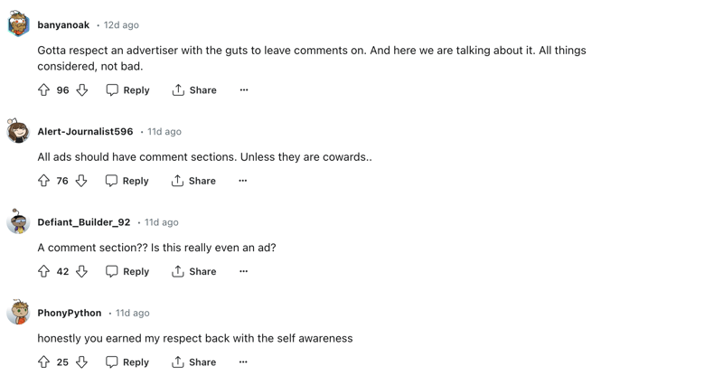 comments on reddit ads