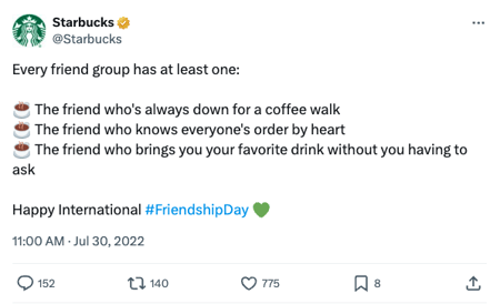 Starbucks post for National Friendship Day