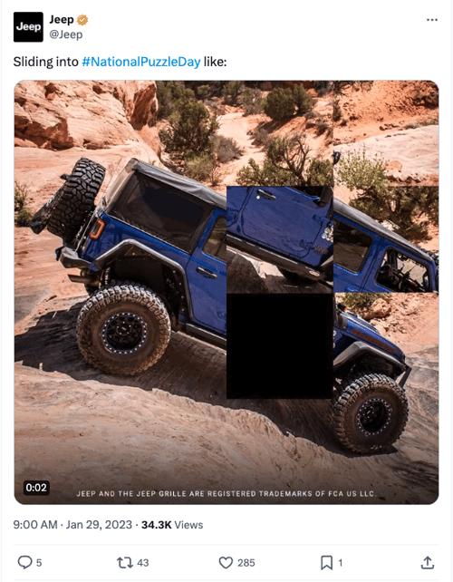 Jeep Twitter post for National Puzzle Day