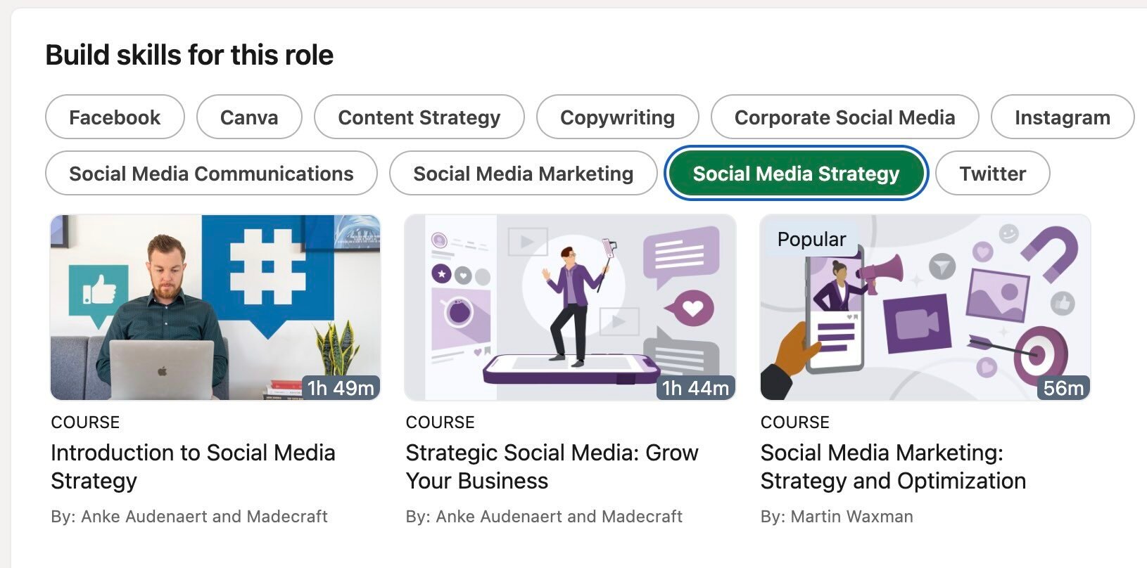 LinkedIn Learning courses about social media marketing