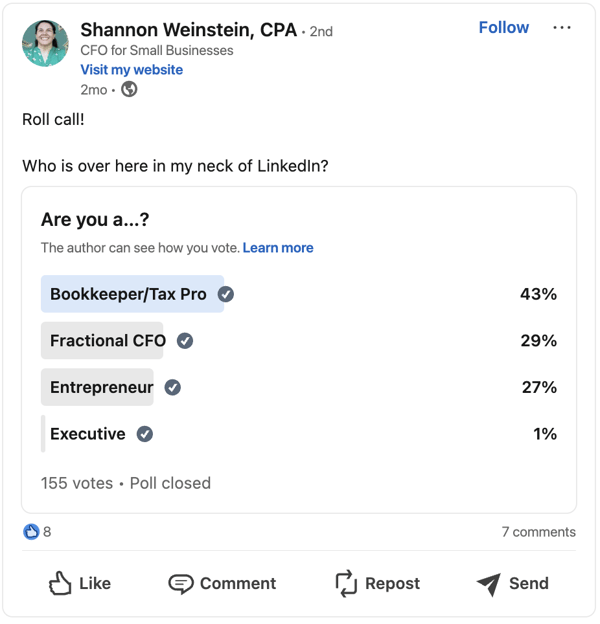 LinkedIn post ideas – Run an audience poll – Shannon Weinstein