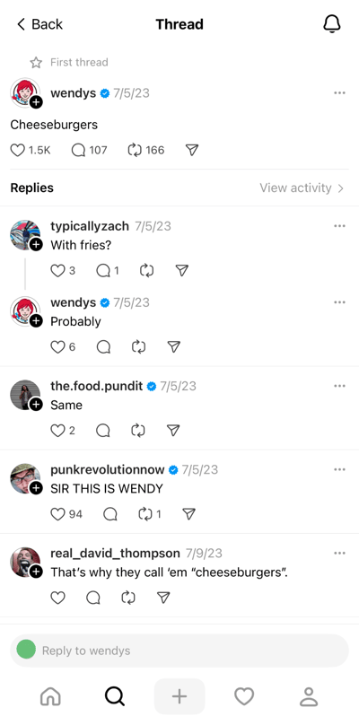 Threads app_Wendys first Thread