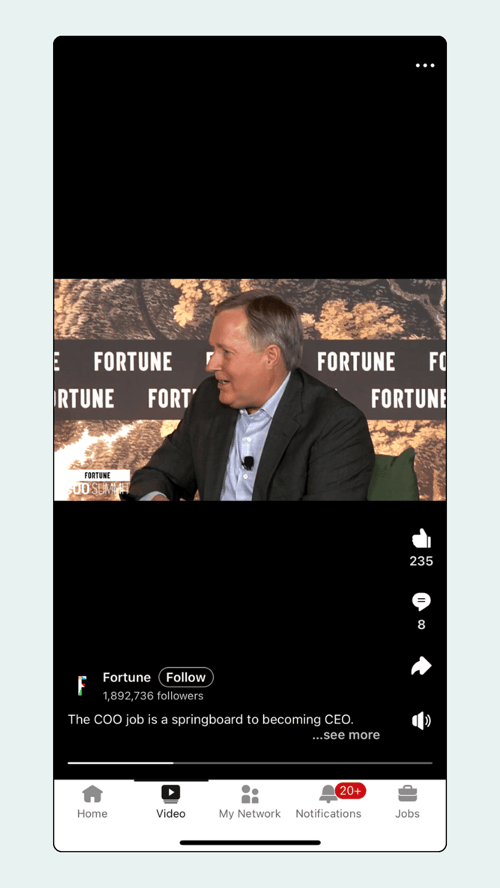 WHat horizontal videos look like in the LinkedIn video feed