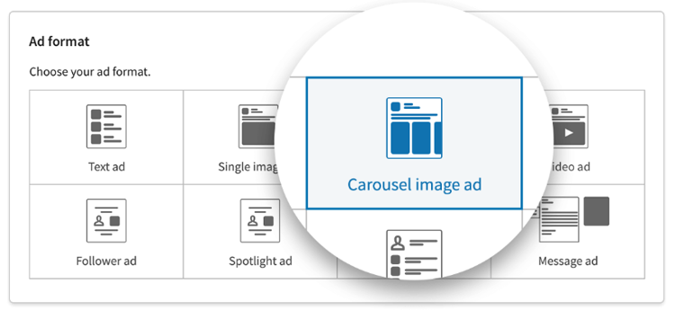 LinkedIn carousel ad selection panel