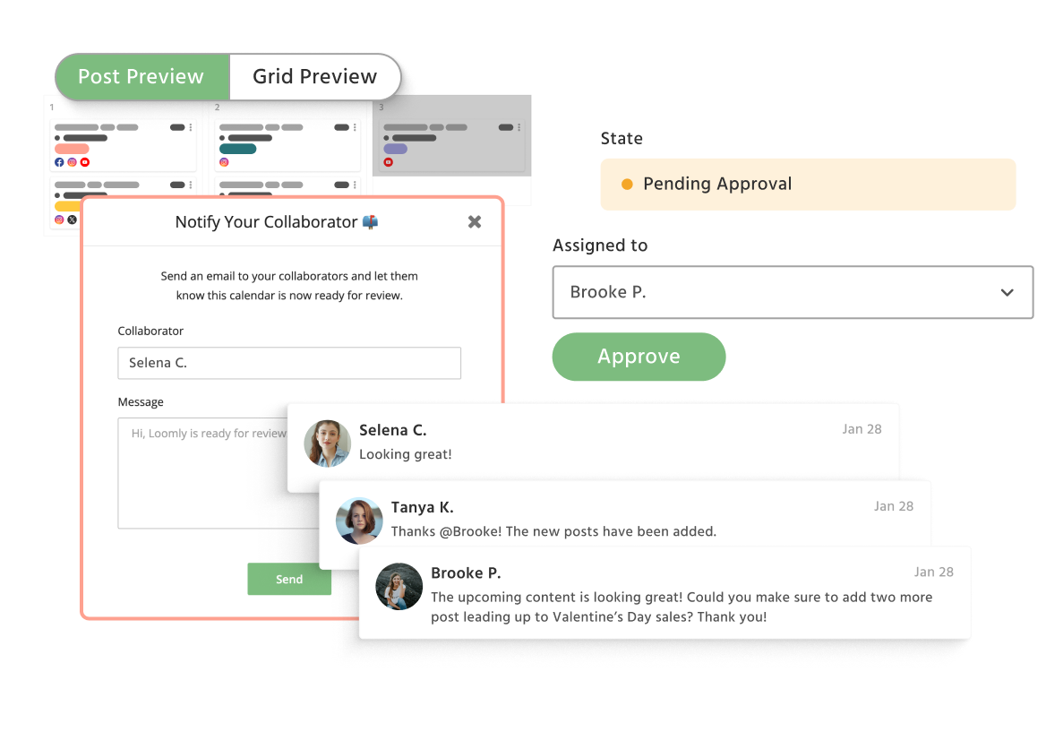 Notify collaborators on Loomly and track feedback on each post draft